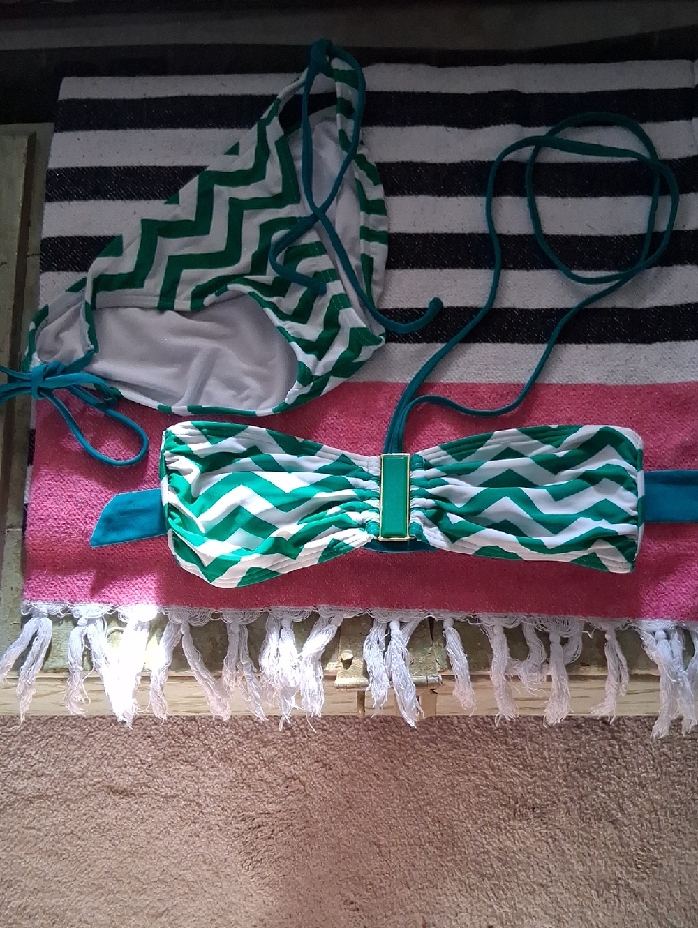 Xhilaration Green and White Patterned Swim Bottoms